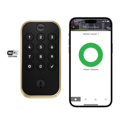 Yale Pro 2 Keyed Pushbutton Keypad Lock with Wi-Fi, Lifetime Brass